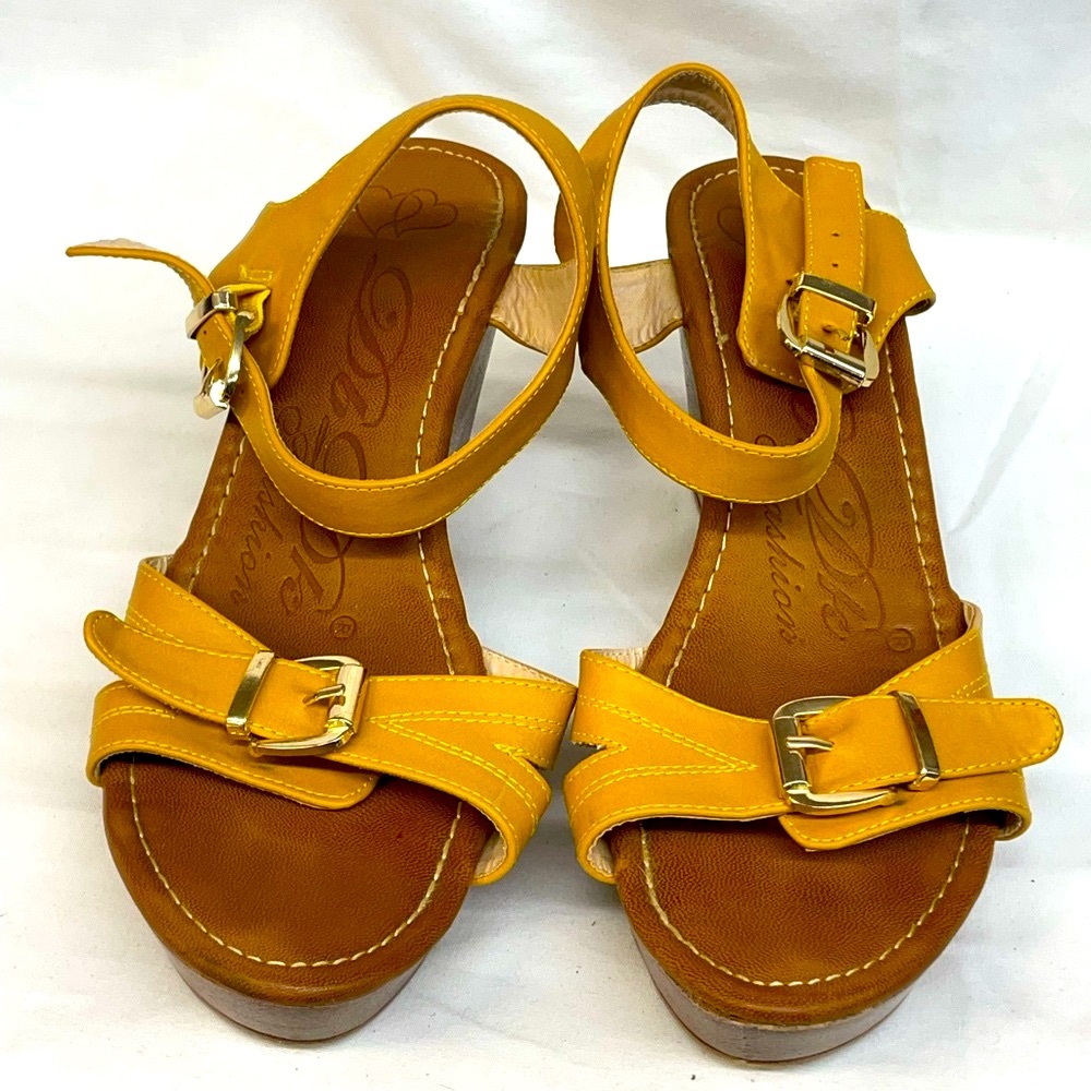 DbDk fashion Yellow Leather Women's wedge heel Sandals Sz 10